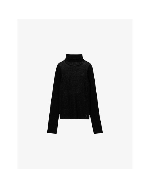 Sandro Black Layered Turtleneck Long-Sleeve Wool Jumper