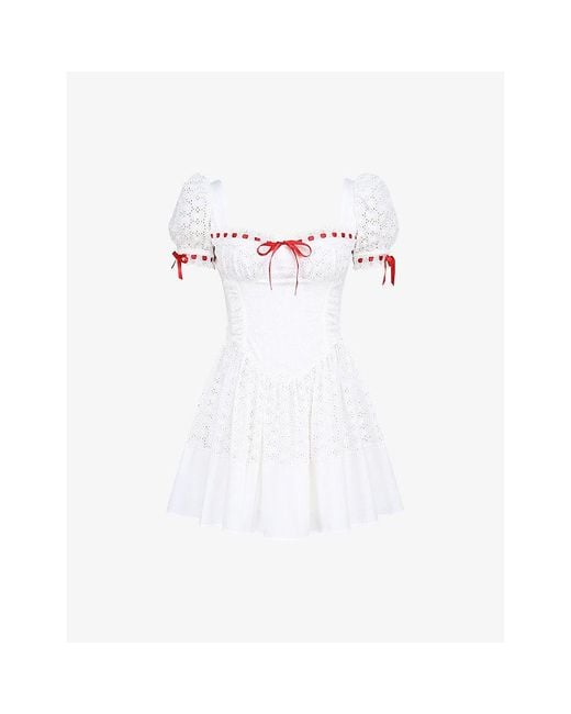 House Of Cb White Jana Broderie-Anglaise Cotton Mini Dress