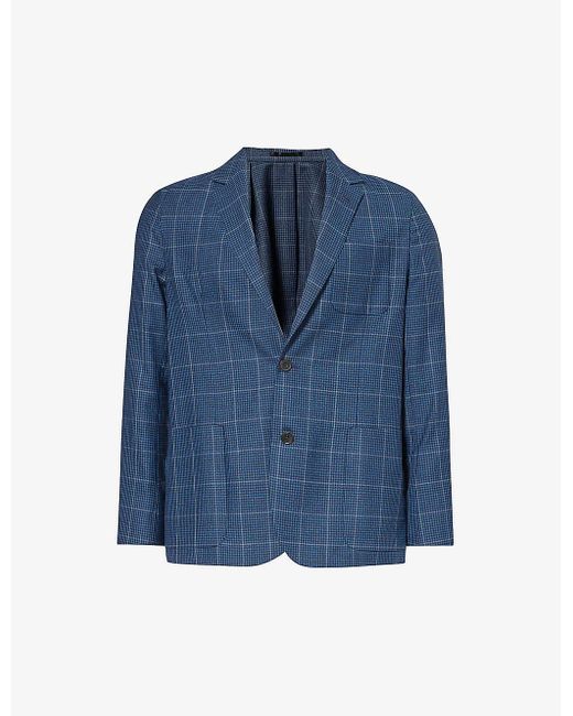 Paul Smith Blue Checked Single-breasted Regular-fit Wool Jacket for men