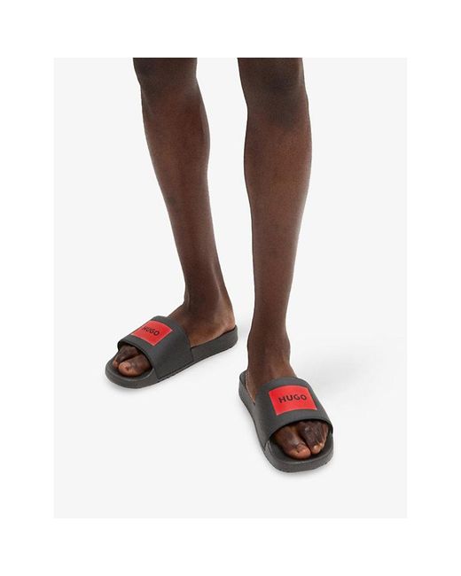 HUGO Black Logo-Label Slip-On Rubber Slides for men