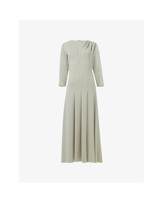 eem Green Front-Pleated Woven Midi Dress