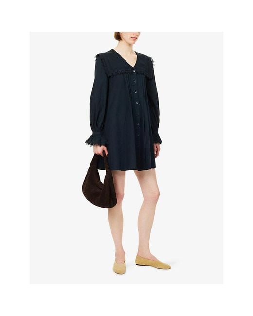 Barbour Blue Tisbury Embroidered Cotton Mini Dress