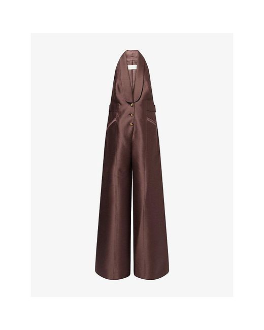 Zimmermann Brown Alchemy Tuxedo Wool-Blend Jumpsuit