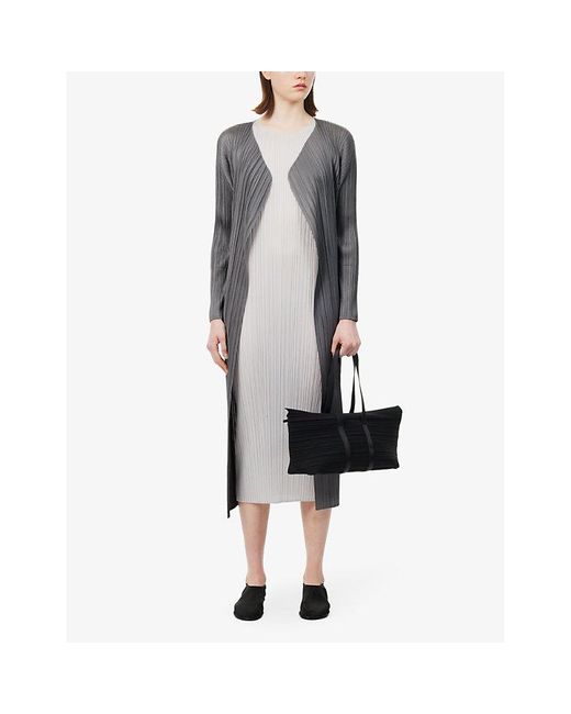 Pleats Please Issey Miyake Gray Basic Relaxed-fit Pleated Knitted Jersey Coat