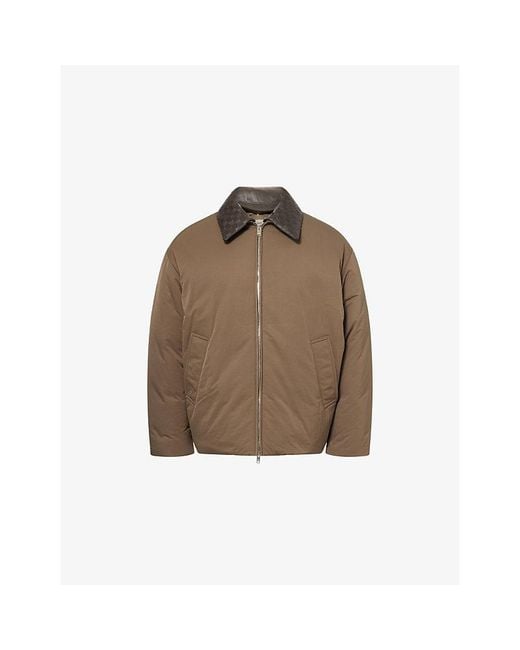 Bottega Veneta Brown Intrecciato-Collar Washed Tech Puffer Jacket for men