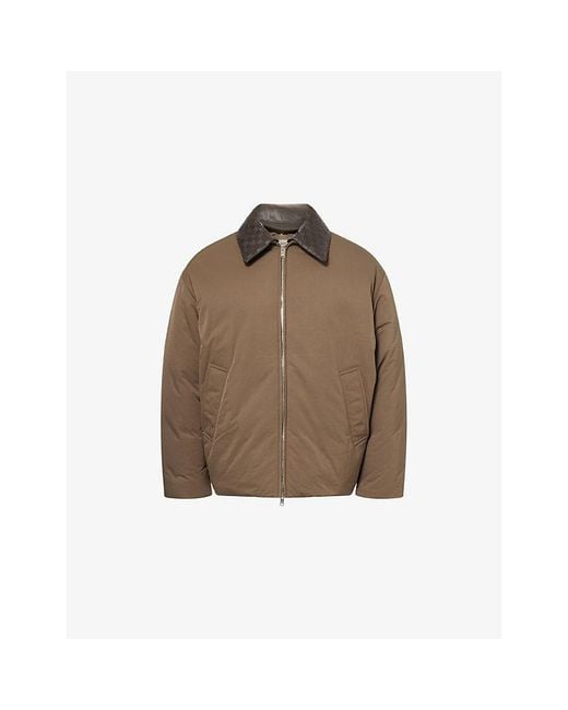 Bottega Veneta Brown Intrecciato-Collar Washed Tech Puffer Jacket for men
