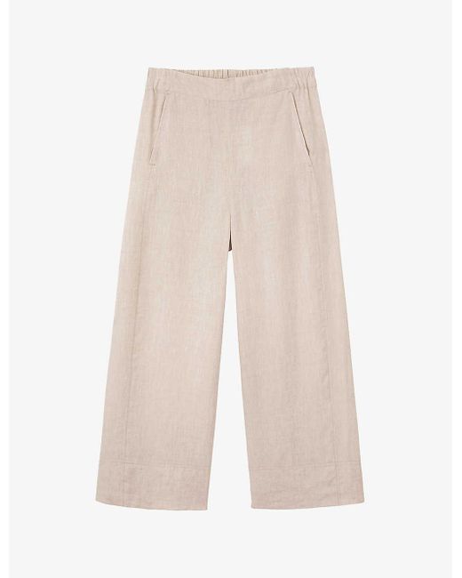 The White Company White Wide-leg High-rise Cropped Linen Trousers