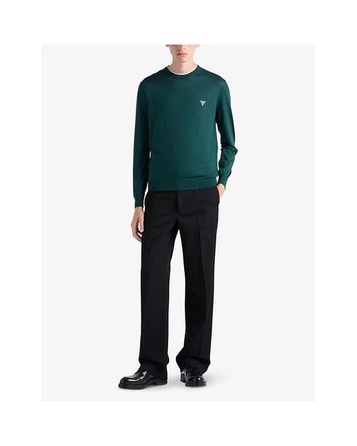 Prada Green Superfine Crewneck Wool Sweatshirt for men