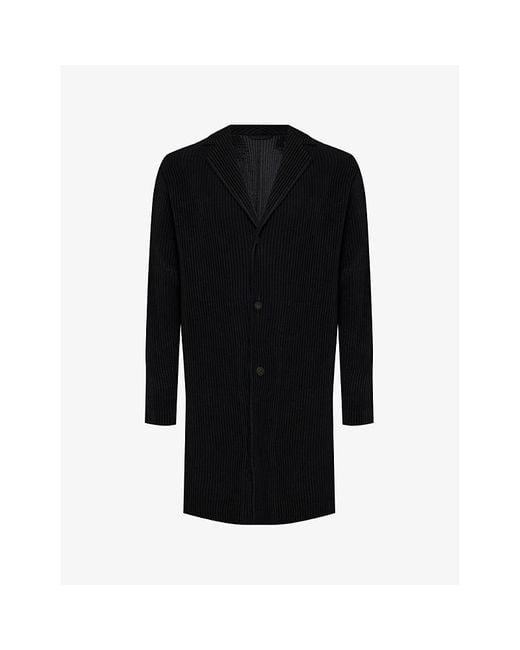 Homme Plissé Issey Miyake Black Basic Pleated Regular-fit Knitted Overcoat for men
