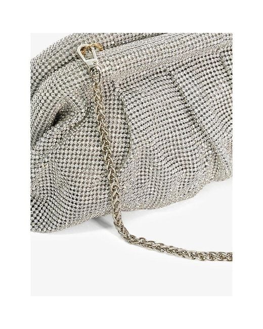 Dune Gray Elegant Crystal-embellished Woven Clutch Bag