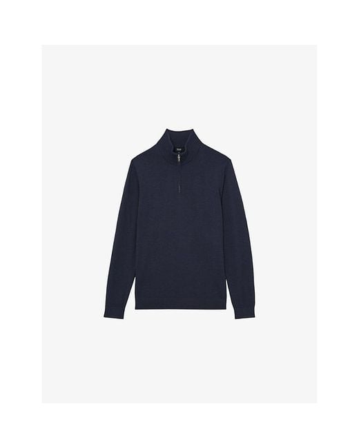 Reiss Blue Blackhall Half-Zip Long-Sleeve Merino-Wool Jumper for men