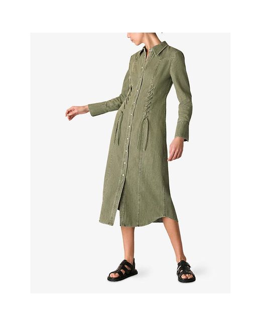 Whistles Green Limited Edition Hudson Lace Detail Cotton Midi Dress