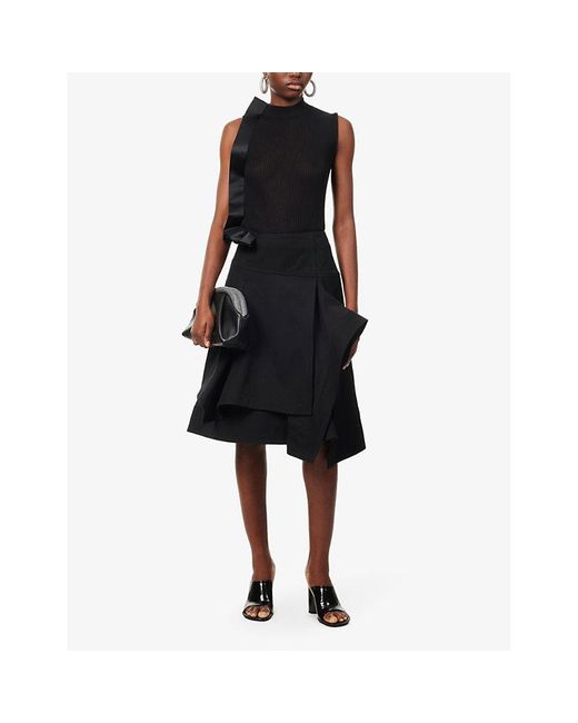 3.1 Phillip Lim Black Double-layer Regular-fit Cotton Midi Skirt