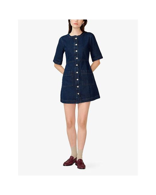 OMNES Blue Adia Button-Down Denim Mini Dress