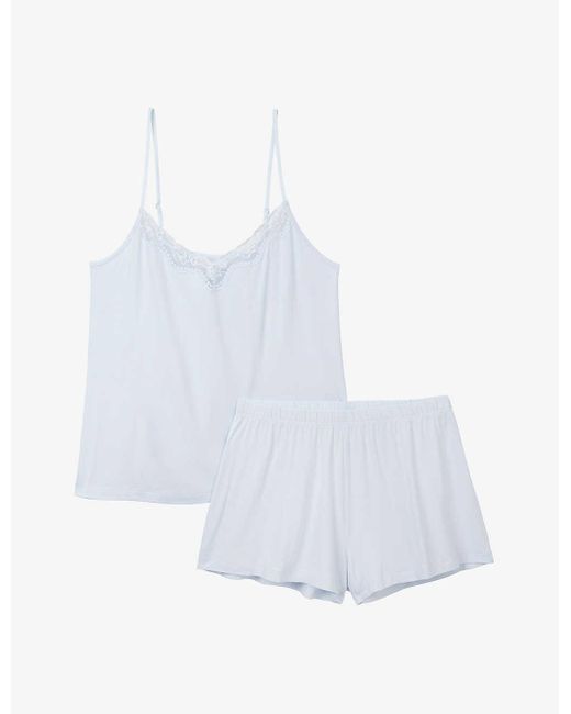 The White Company White Lace-trim V-neck Cotton Pyjama Set