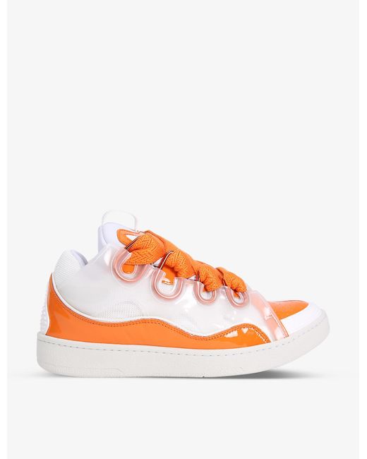 Lanvin Curb Laceup Leather And Pvc Lowtop Trainers in Orange for Men