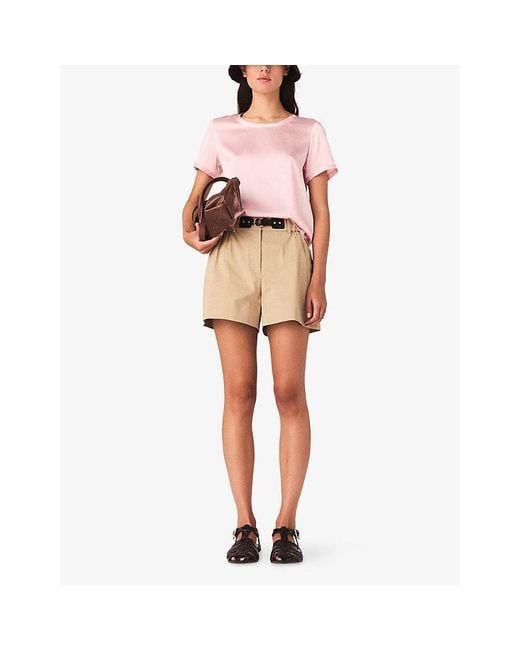 Maje Pink Short-Sleeved Stretch-Silk Top