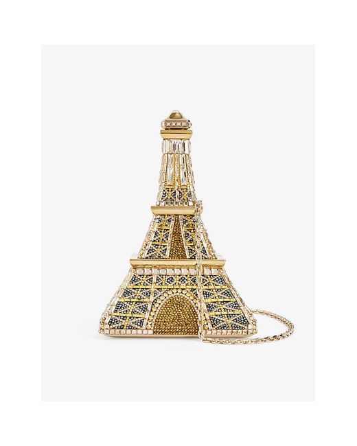 Judith Leiber Metallic Eiffel Tower Crystal-embellished Brass Clutch Bag