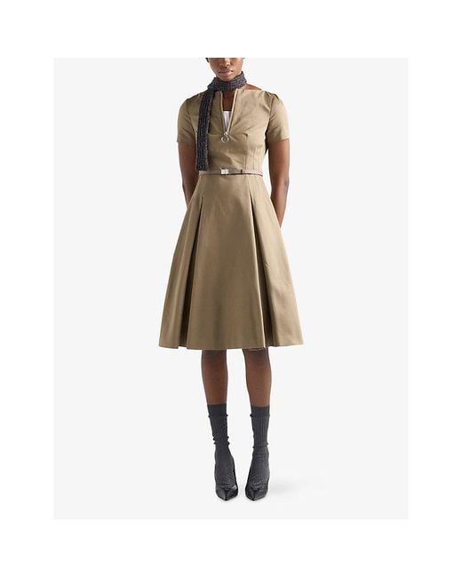 Prada Natural Chino Zipper Cotton Midi Dress