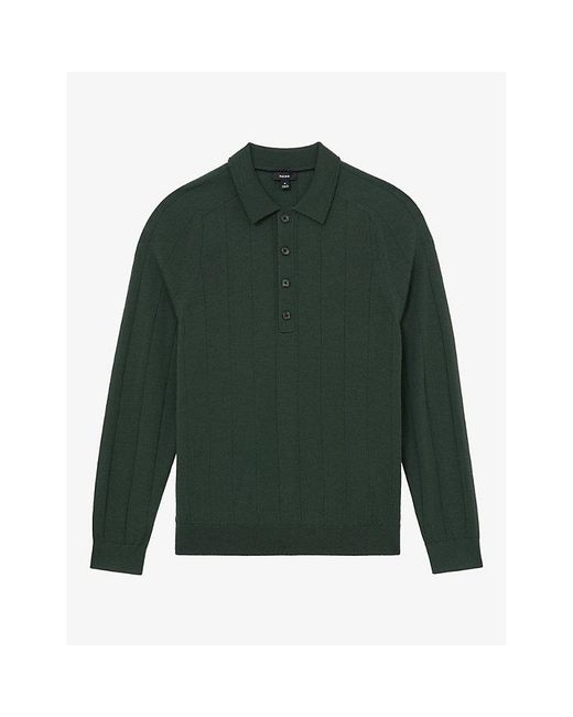 Reiss Green Greyson Long-Sleeved Wool Polo Jumper for men