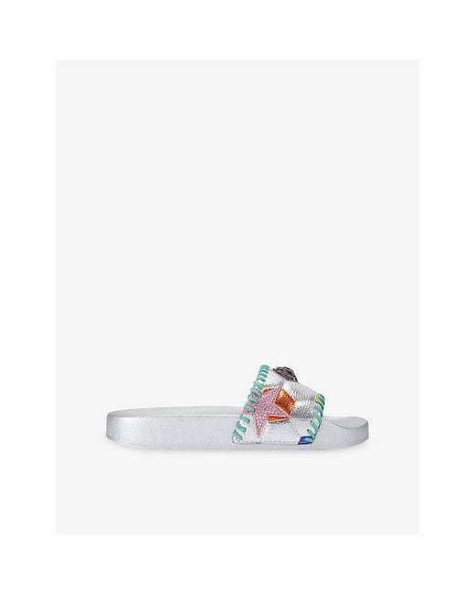 Kurt Geiger White Meena Eagle Footy Faux-Leather Slides