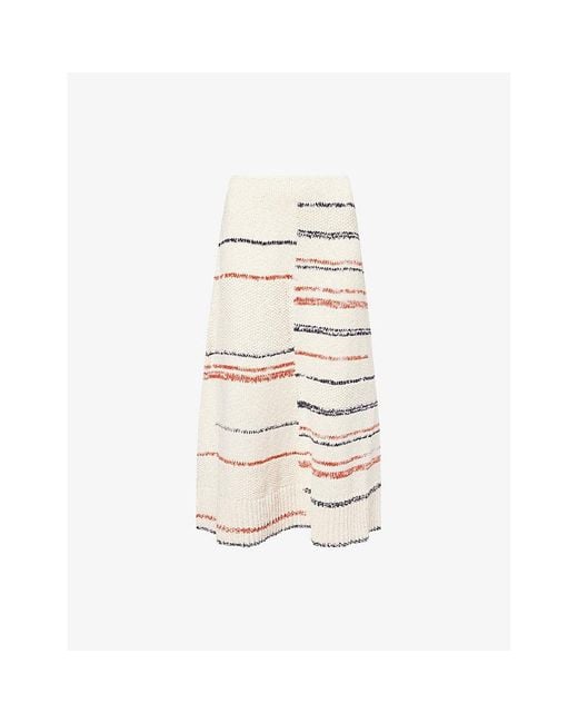 ME+EM White Bouclé Striped Knitted Maxi Skirt