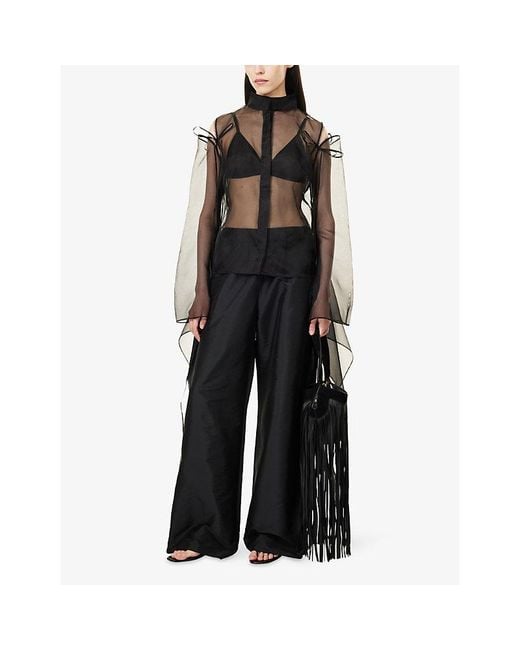 Reem Alkanhal Gray Sword Detachable Sleeve Silk Shirt