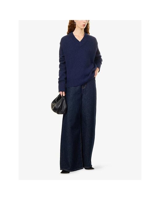 Rails Blue Lidya V-Neck Cotton, Wool And Cashmere Jumper