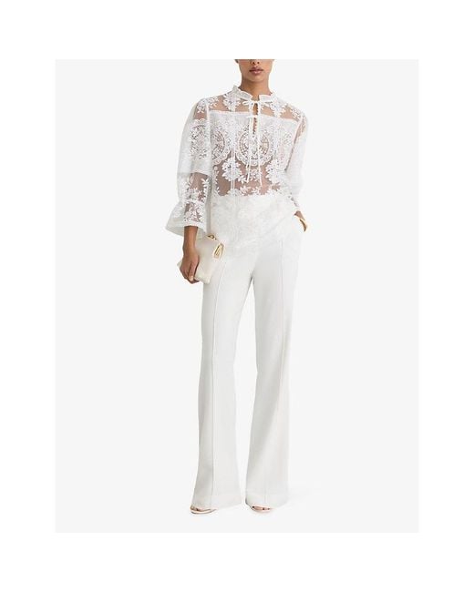 Reiss White Demi Sheer-Lace Woven Shirt