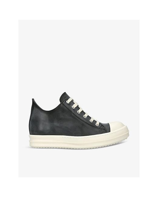 Rick Owens Black Toe-Cap Leather Low-Top Trainers