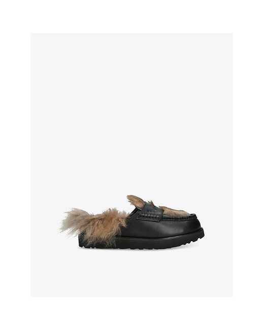 Ugg Black Ambush Faux-Fur And Leather Backless Loafers