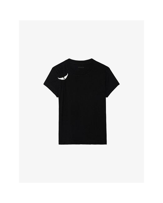 Zadig & Voltaire Black Suzan Wings-Brooch Cotton-Jersey T-Shirt