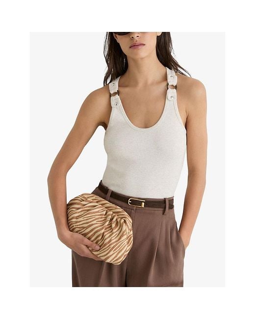 Reiss Natural Georgia Zebra-Print Raffia Clutch Bag