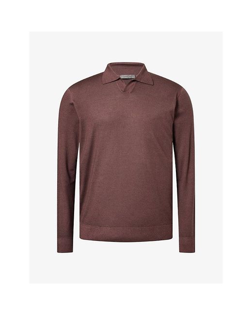 Corneliani Brown Open-Collar Virgin-Wool Polo Jumper for men