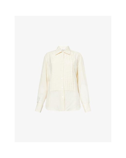 Givenchy White Pleated-Front Pointed-Collar Silk Shirt