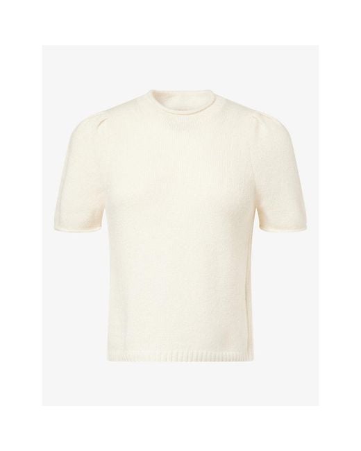 ME+EM White Pouf-Sleeve Cashmere And Wool Blend Top