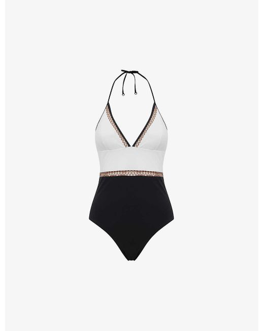 Reiss White Ray Colourblock Stretch-jersey Swimsuit
