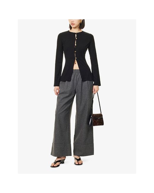Reformation Gray Fernando Wide-Leg Wool-Blend Trousers