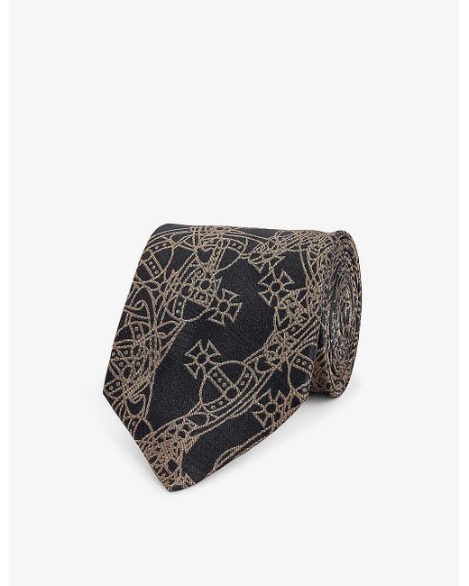 Vivienne Westwood Black Crazy Orb Graphic-print Silk Tie for men