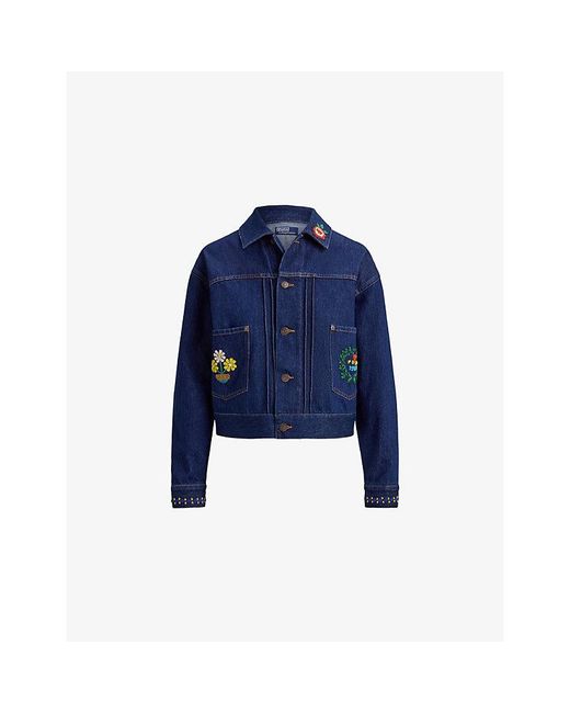 Polo Ralph Lauren Blue Embroidered Relaxed-Fit Denim Trucker Jacket