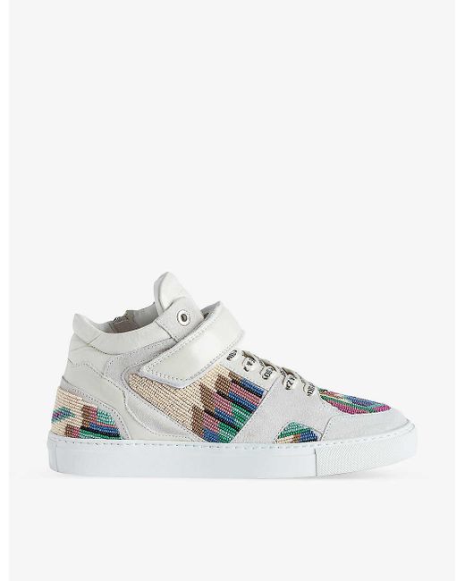Zadig & Voltaire White Zv1747 Mid Flash Bead-embellished Leather Mid-top Trainers