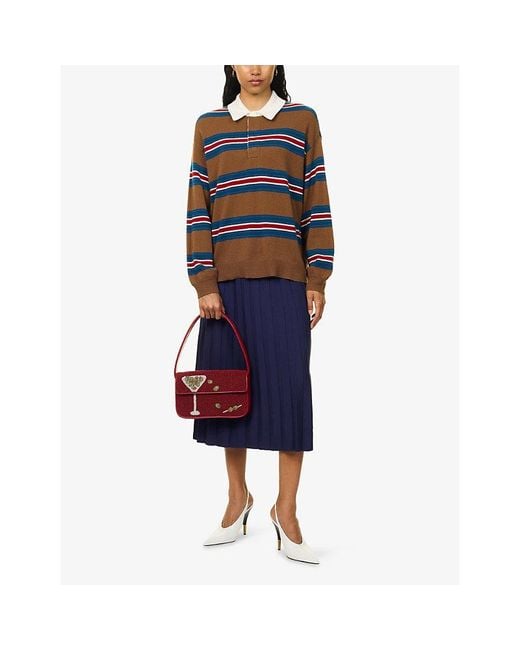 Staud Blue Michael Stripe Cashmere Knit Top
