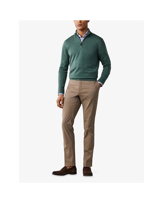 Hackett Green Half-Zip Regular-Fit Merino-Wool Jumper for men