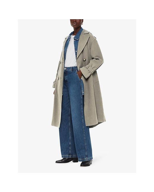 Whistles Gray Riley Double-Breasted Woven Trench Coat