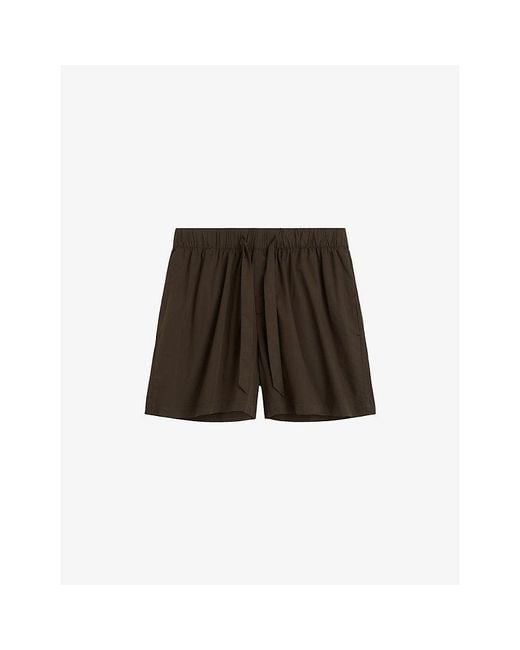Tekla Brown Striped Elasticated-Waist Cotton-Poplin Shorts