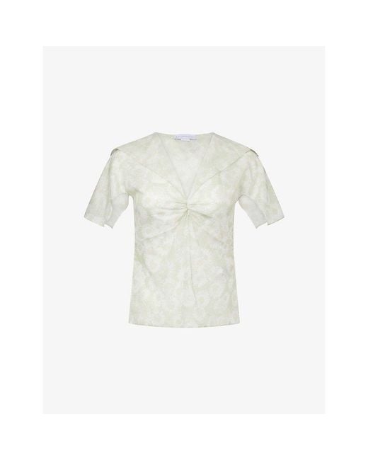 Stella McCartney White Daisy-Print Cap-Sleeve Silk Top