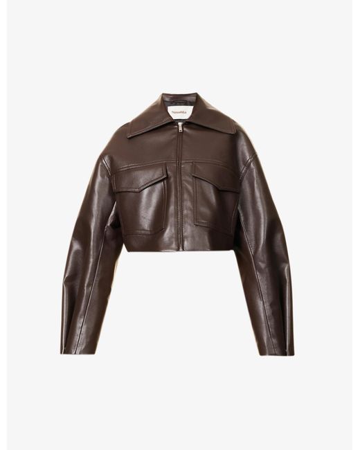 Nanushka Brown Sapir Boxy-fit Cropped Leather Jacket
