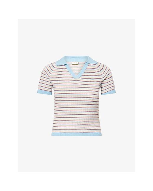 ADANOLA White Stripe Knit Polo Top