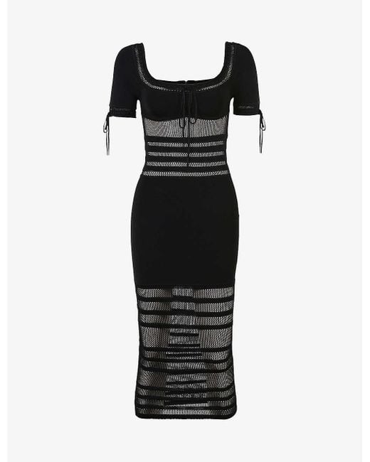 House Of Cb Black Lilla Panelled Knitted Midi Dress