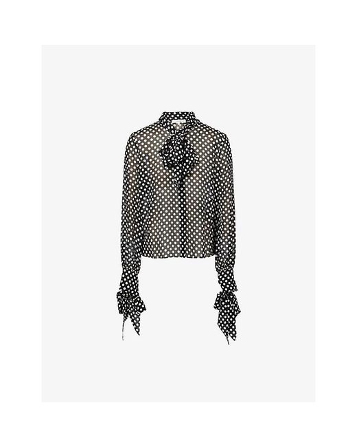 FRAME Black Nouvelle Polka-Print Silk Blouse